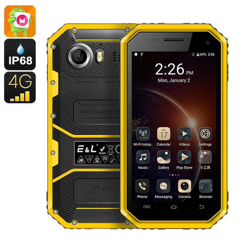 Ken Xin Da W6 Rugged Smartphone - IP68 Waterproof, Dust Proof, Shock Proof, 4G, Android 6.0, Dual SIM (Yellow)