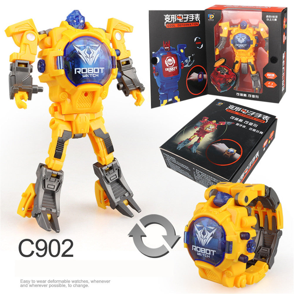 Cartoon Watch Toy Deformation Robot Electronic with Project Children's Toys Yellow (no projection deformable)