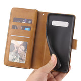 For Samsung S10/S20/S10E/ S10 Plus Pu Leather  Mobile Phone Cover Zipper Card Bag + Wrist Strap brown