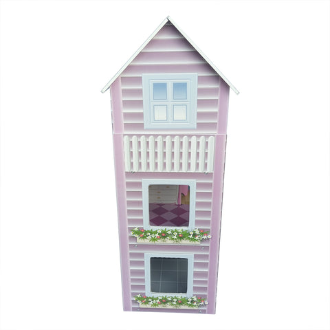 Large Children's Wooden Dollhouse Kid House Play Pink with Furniture **