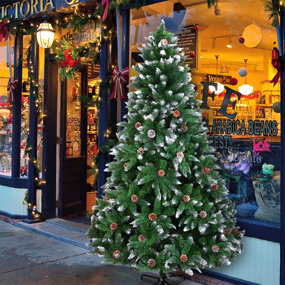 Christmas Tree 6FT 920 Branches Flocking Spray White Tree Plus Pine Cone (YJ) **