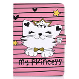 For iPad mini 1/2/3/4/5 Laptop Protective Case Frront Snap Color Painted Smart Stay PU Cover Crown cat