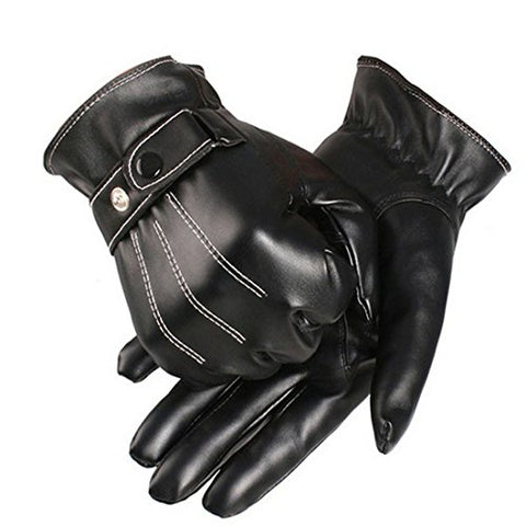 Lowpricenice Men PU Leather Winter Super Driving Warm Gloves Cashmere