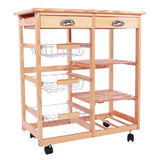 Kitchen & Dining Room Cart 2-Drawer Removable Storage Rack with Rolling Wheels Wood Color