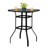 Wrought Iron Glass High Bar Table Patio Bar Table Black