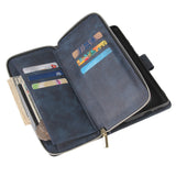 For Samsung S10/S20/S10E/ S10 Plus Pu Leather  Mobile Phone Cover Zipper Card Bag + Wrist Strap blue