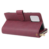 For Samsung S10/S20/S10E/ S10 Plus Pu Leather  Mobile Phone Cover Zipper Card Bag + Wrist Strap Red wine