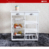 Kitchen & Dining Room Cart 2-Drawer 3-Basket 3-Shelf Storage Rack with Rolling Wheels White