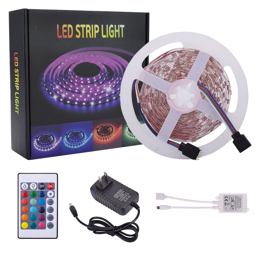 Plastic 300-LED SMD3528 24W RGB IR44 Light Strip Set with IR Remote Controller (White Lamp Plate) **