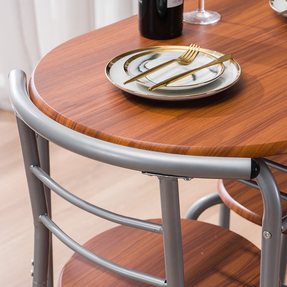 Brown Wood Grain PVC Breakfast Table (One Table and Two Chairs) **