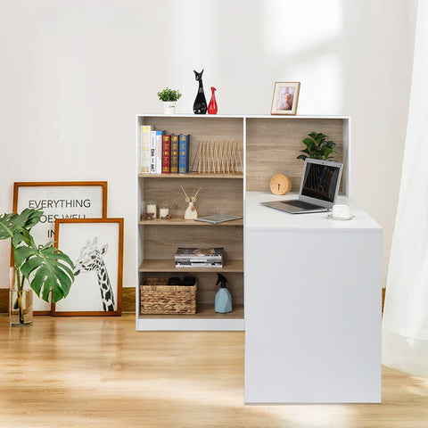 FCH Particleboard Pasted Triamine Steel Frame With Four Simple Bookshelf Computer Desk White Wood Grain Color **