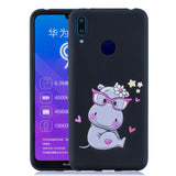 For HUAWEI Y7 2019 Cute Coloured Painted TPU Anti-scratch Non-slip Protective Cover Back Case with Lanyard sapphire