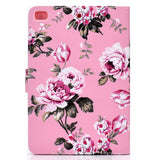 For iPad mini 1/2/3/4/5 Laptop Protective Case Frront Snap Color Painted Smart Stay PU Cover Pink flower