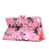 For iPad mini 1/2/3/4/5 Laptop Protective Case Frront Snap Color Painted Smart Stay PU Cover Pink flower