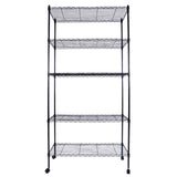 5-Layer Plastic Coated Iron Shelf with 1.5" Nylon Wheels 165*90*35 Black