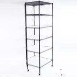 6-Layer Plastic Coated Polygonal Corner Shelf with 2" PP Wheels 680*680*1800 Black