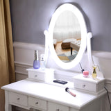 Single Mirror 5 Drawer Dressing Table White with Light Bulb