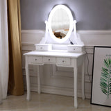 Single Mirror 5 Drawer Dressing Table White with Light Bulb