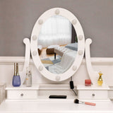 Single Mirror 5 Drawer Dressing Table White with Light Bulb