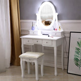 Single Mirror 5 Drawer Dressing Table White with Light Bulb