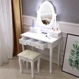 Single Mirror 5 Drawer Dressing Table White with Light Bulb