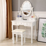 Single Mirror 5 Drawer Dressing Table White with Light Bulb