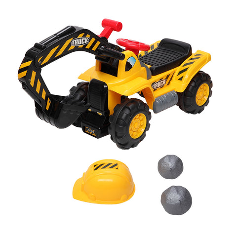 LEADZM Children's Excavator Toy Car Without Power   Two Plastic Artificial Stones, A Hat