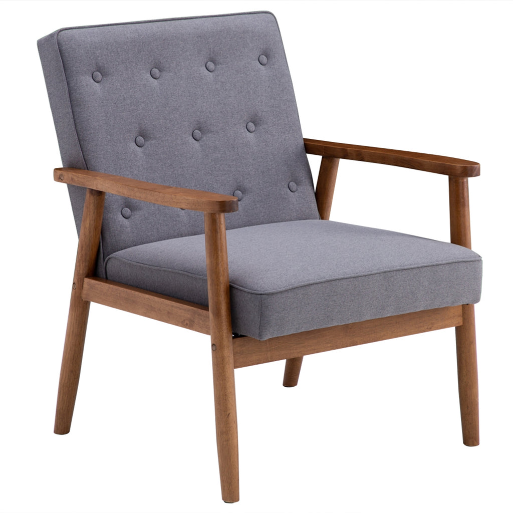 (75 x 69 x 84)cm Retro Modern Wooden Single Chair, Grey Fabric