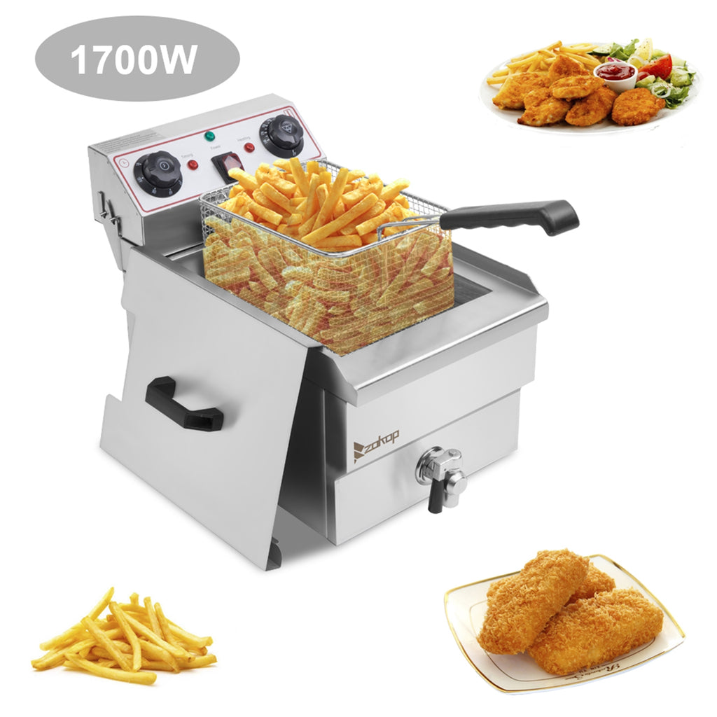 ZOKOP EH101V 8.5QT/8L Total Capacity 12.5qt/11.8l Stainless Steel Faucet Single Tank Deep Fryer 1700W Max (8L Large Fryer Blue / Large Handle)