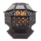 22" Hexagonal Shaped Iron Brazier Wood Burning Fire Pit Decoration for Backyard Poolside