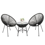 3-Piece All-Weather Patio Acapulco Bistro Furniture Set with 2 Chairs & Glass Top Table Black