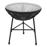 3-Piece All-Weather Patio Acapulco Bistro Furniture Set with 2 Chairs & Glass Top Table Black