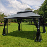 13x10 Outdoor Patio Gazebo Canopy Tent With Ventilated Double Roof And Mosquito Net(Detachable Mesh Screen On All Sides),Suitable for Lawn, Garden, Backyard and Deck,Gray Top