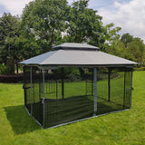 13x10 Outdoor Patio Gazebo Canopy Tent With Ventilated Double Roof And Mosquito Net(Detachable Mesh Screen On All Sides),Suitable for Lawn, Garden, Backyard and Deck,Gray Top