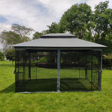 13x10 Outdoor Patio Gazebo Canopy Tent With Ventilated Double Roof And Mosquito Net(Detachable Mesh Screen On All Sides),Suitable for Lawn, Garden, Backyard and Deck,Gray Top