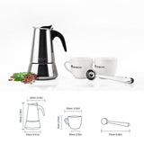 RAINBEAN Stovetop Espresso Maker stainless steel 6 Cup Espresso Moka Pot for Full Flavored Espresso (2 cups,1 spoon)