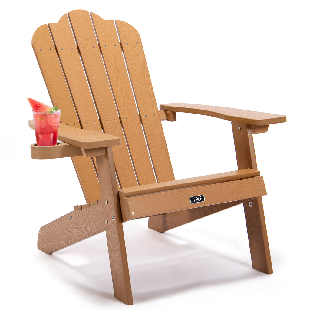 TALE Adirondack Chair Backyard Outdoor Furniture Painted Seating with Cup Holder Plastic Wood for Lawn Patio Deck Garden Porch Lawn Furniture Chairs Brown