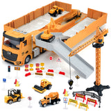 (ABC) Construction Toys with Crane, Construction Vehicles Playset, Matchbox Bulldozer, Forklift, Steamroller, Dump, Cement Mixer, Excavator, Engineering Crane, (DNSOA)