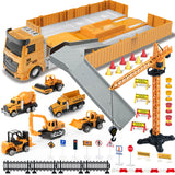 (ABC) Construction Toys with Crane, Construction Vehicles Playset, Matchbox Bulldozer, Forklift, Steamroller, Dump, Cement Mixer, Excavator, Engineering Crane, (DNSOA)