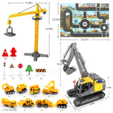 (ABC) Construction Truck Toys for 3 to 6 Year Old children, Big Excavator Toy Engineering Vehicles with Play Mat, Large Tower Crane, 8 Mini Truck & Road Signs (DNSOA)