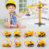 (ABC) Construction Truck Toys for 3 to 6 Year Old children, Big Excavator Toy Engineering Vehicles with Play Mat, Large Tower Crane, 8 Mini Truck & Road Signs (DNSOA)