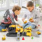 (ABC) Construction Truck Toys for 3 to 6 Year Old children, Big Excavator Toy Engineering Vehicles with Play Mat, Large Tower Crane, 8 Mini Truck & Road Signs (DNSOA)