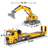 (ABC)Building Construction Trailer Truck & Excavator Toys for 3 to 6 Year Old children, 108 PCS Building Block Toy Set with Electric Drill