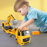 (ABC)Building Construction Trailer Truck & Excavator Toys for 3 to 6 Year Old children, 108 PCS Building Block Toy Set with Electric Drill