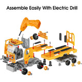 (ABC)Building Construction Trailer Truck & Excavator Toys for 3 to 6 Year Old children, 108 PCS Building Block Toy Set with Electric Drill