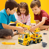 (ABC)Building Construction Trailer Truck & Excavator Toys for 3 to 6 Year Old children, 108 PCS Building Block Toy Set with Electric Drill