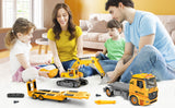 (ABC)Building Construction Trailer Truck & Excavator Toys for 3 to 6 Year Old children, 108 PCS Building Block Toy Set with Electric Drill