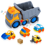 (ABC) Car Toys for 1 2 3 4 5 Years Old Toddlers Boys and Girls,12‘’ Big Dump Truck with Light and Sound, Push and Go Small Bulldozer Forklift Truck, Vehicles Playset for C (DNSOA)