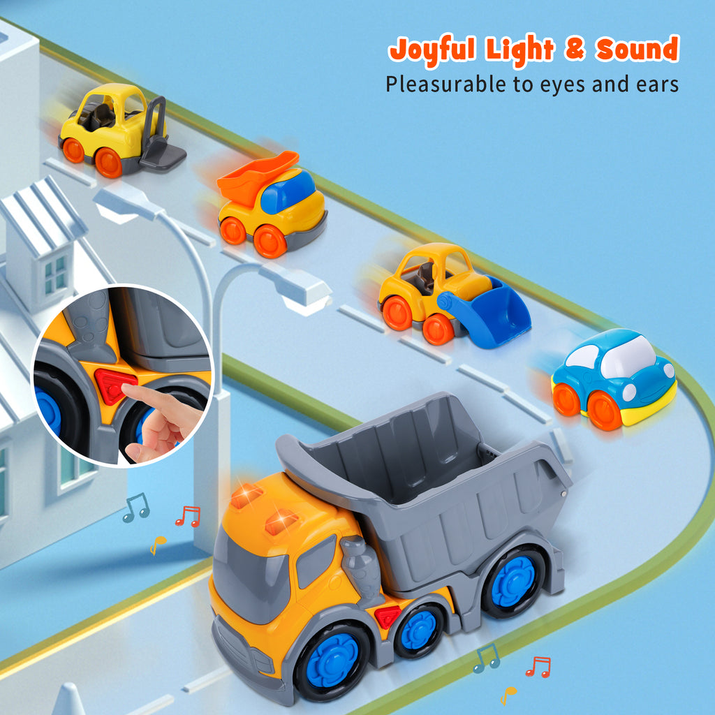 (ABC) Car Toys for 1 2 3 4 5 Years Old Toddlers Boys and Girls,12‘’ Big Dump Truck with Light and Sound, Push and Go Small Bulldozer Forklift Truck, Vehicles Playset for C (DNSOA)