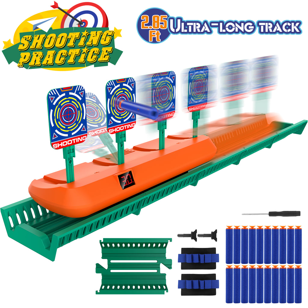 (ABC)Running Shooting Targets for Nerf Guns, Electronic Scoring Targets with 2.8 ft Moving Track, Auto Reset Targets, Spe.